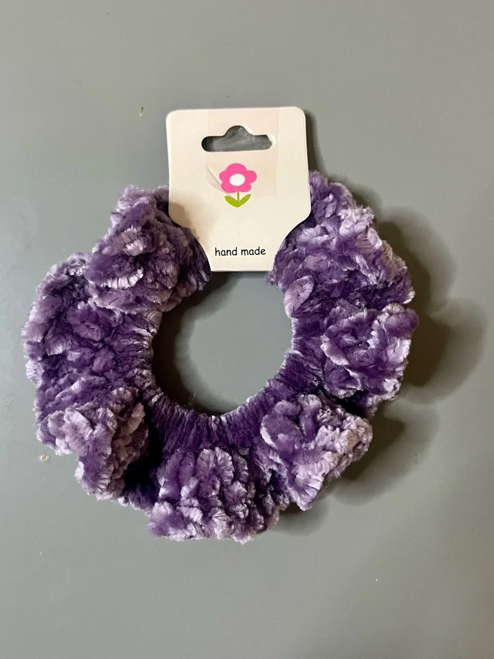 Set of 2 Purple Velvet Crochet Scrunchies Handmade NWT Chenille Hair Ties